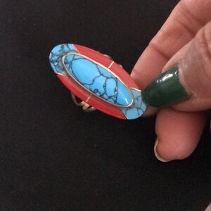 Turquoise and Red Navajo ring